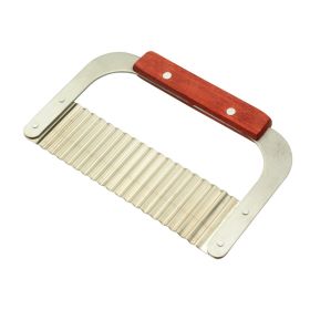 Stainless Steel Potato Cutter with Wooden Handle - French Fries Knife Wavy Cutting