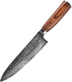 Damascus Steel Chopping Knife With Wooden Handle