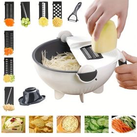 9 in 1 Multifunctional Cutting and Draining Basket for Vegetables with Potato Shredder