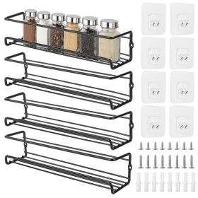 4Pcs Wall Mount Spice Racks; Seasoning Herb Jar Holder Organizer