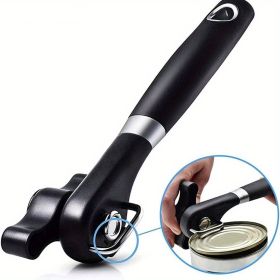 1pc Ergonomic Manual Can Opener with Soft Grips - Smooth Edge Cutting Can Opener - Stainless Steel