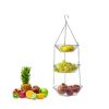 3-Layers Hanging Basket; Stainless Steel; Fruit Vegetable Flower Basket Storage Holder