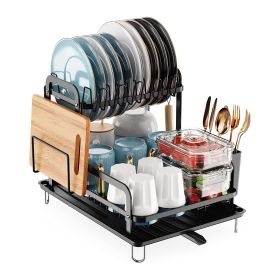 2-Tier Dish Drying Rack for Kitchen Counter Space Saving; Rustproof; Detachable Drainer Organizer Set