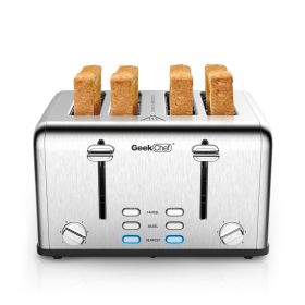 Toaster 4 Slice; Geek Chef Stainless Steel Extra-Wide Slot Toaster with Dual Control Panels