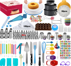 Cake Decorating Supplies,Cake Decorating Kit 3 Packs Springform Cake Pans, Cake Rotating Turntable, 54 Piping Icing Tips, 4 Russian Nozzles