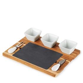 Acacia & Slate Cheese Board Set w/Ceramic Bowls by Twine Liv