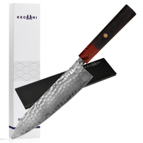 Kegani Damascus Japanese Chef Knife, 67 Layers VG-10 Knife, Natural Hammered Chef Knife with Rosewood Handle (Option: Chef Knife)