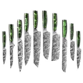 Laser Grain Stainless Steel Knife Set Green (Option: 10piece set)