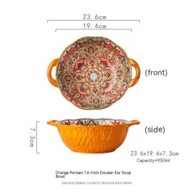 Hand Painted Underglaze Ceramic 2 Handled Bowl (Option: OrangePersia-950ML)