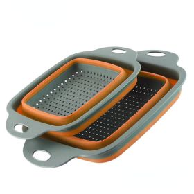 Collapsible Colander Set Of 2; Silicone Square Strainer With Handle For Kitchen Food Draining (Color: Orange Set (1 Large + 1 Small))