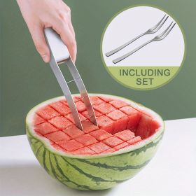 1pc Watermelon Cutter Slicer, Stainless Steel (Items: Watermelon Slicer With 2 Forks)