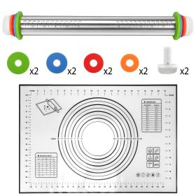 Stainless Steel Rolling Pins with 4 Removable Adjustable Thickness Rings and Rolling Mat (Color: Black)