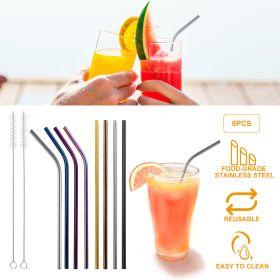 10Pcs 8.5in Stainless Steel Drinking Straws Reusable 20oz Tumbler (Color: Color)