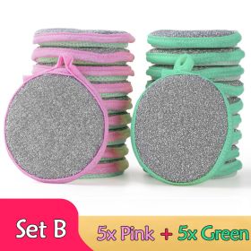 5/10pcs; Double Side Dishwashing Sponge Pan Pot Dish Wash Sponges, Dish Washing Brush (Color: 5x Pink- 5x Green)