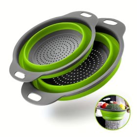 2pcs Collapsible Colanders Folding Strainers (Color: 2pcs set green)