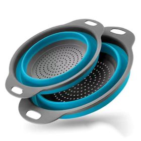 2pcs Collapsible Colanders Folding Strainers (Color: 2pcs set blue)