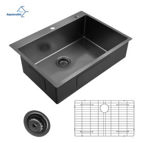 Aquacubic Gunmetal Black CUPC Handmade 304 Stainless Steel Top mount Kitchen Sink with Accessories and faucet (Thickness: 18 Gauge, Color: ACS3022A1T)