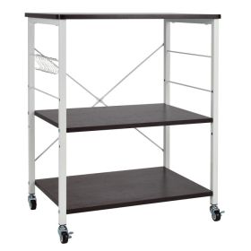 Kitchen Helper Oven Storage Cart 3-Tier Kitchen Baker's Rack with Hooks (Color: Deep Brown, size: 23.5'' x 16'' x 29'')