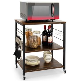 Kitchen Helper Oven Storage Cart 3-Tier Kitchen Baker's Rack with Hooks (Color: Rustic Brown, size: 23.5'' x 16'' x 29'')