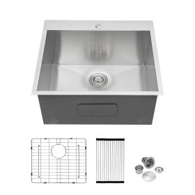 Stainless Steel Drop-in Kitchen Sink, Deep Topmount  Stainless Steel Laundry Sink Single Bowl Laundry Room Sink Outdoor Sink (Color: Stainless Steel Brushed, size: 22"x22"x12")